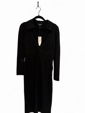 ME+EM Black Long-Sleeve Collared Midi Dress